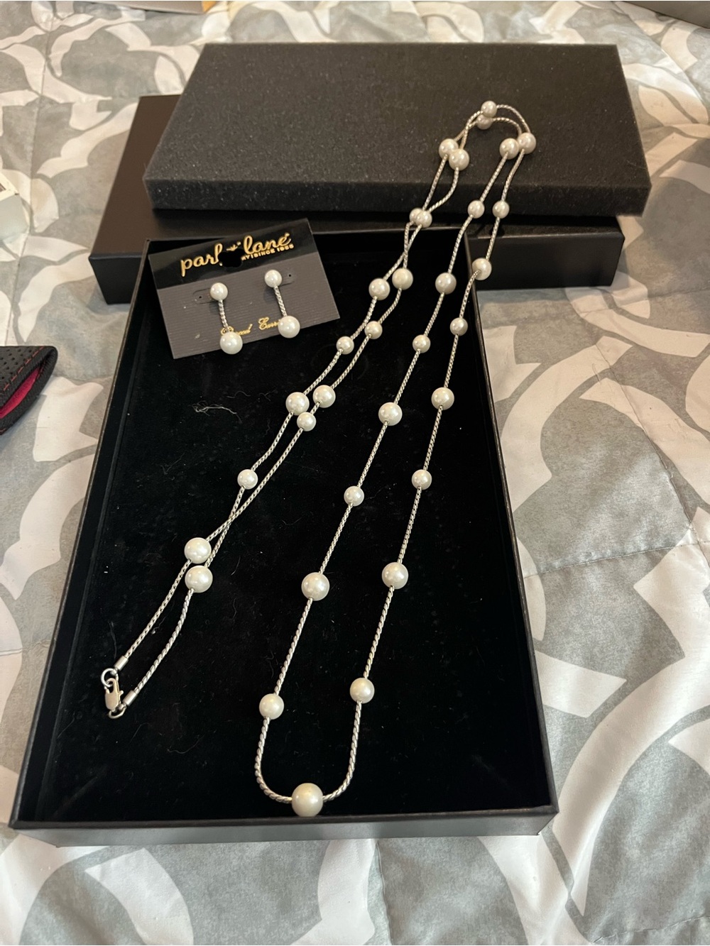 Park Lane Silver-Tone Necklace and Pearl Stud Earring Set - White
